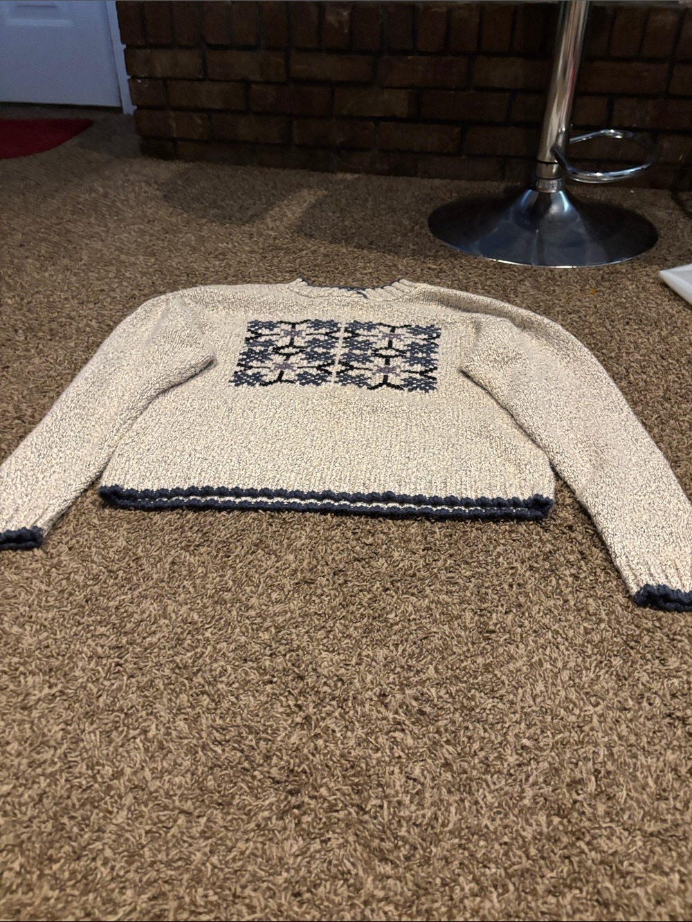 Christopher & Banks Cream Sweater with Navy Motif